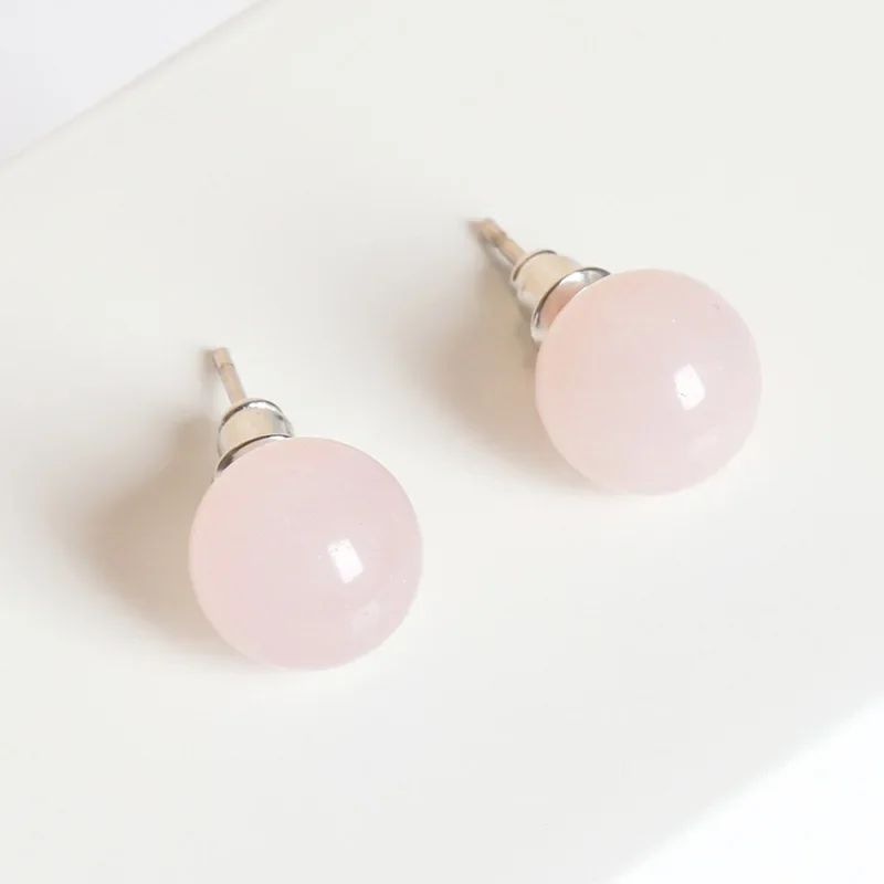 6mm 8mm 10mm Natural Agate Earrings Healing Crystal Stone Round Ball Pearl Beads Stud Fashion Jewelry for Women Girl Wholesale