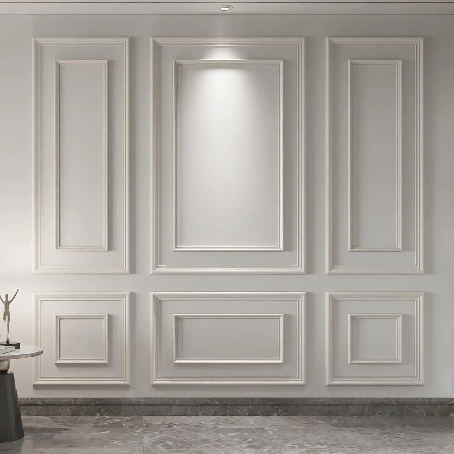 Premade Bilinear Frame Accent Molding Set, Pre-Cut Decorative Wainscoting Panel for Home Décor, Ready-to-Assemble Glue-On Wall Trim for Living Room Bedroom Corridor, 6 Separate Bilinear Frame