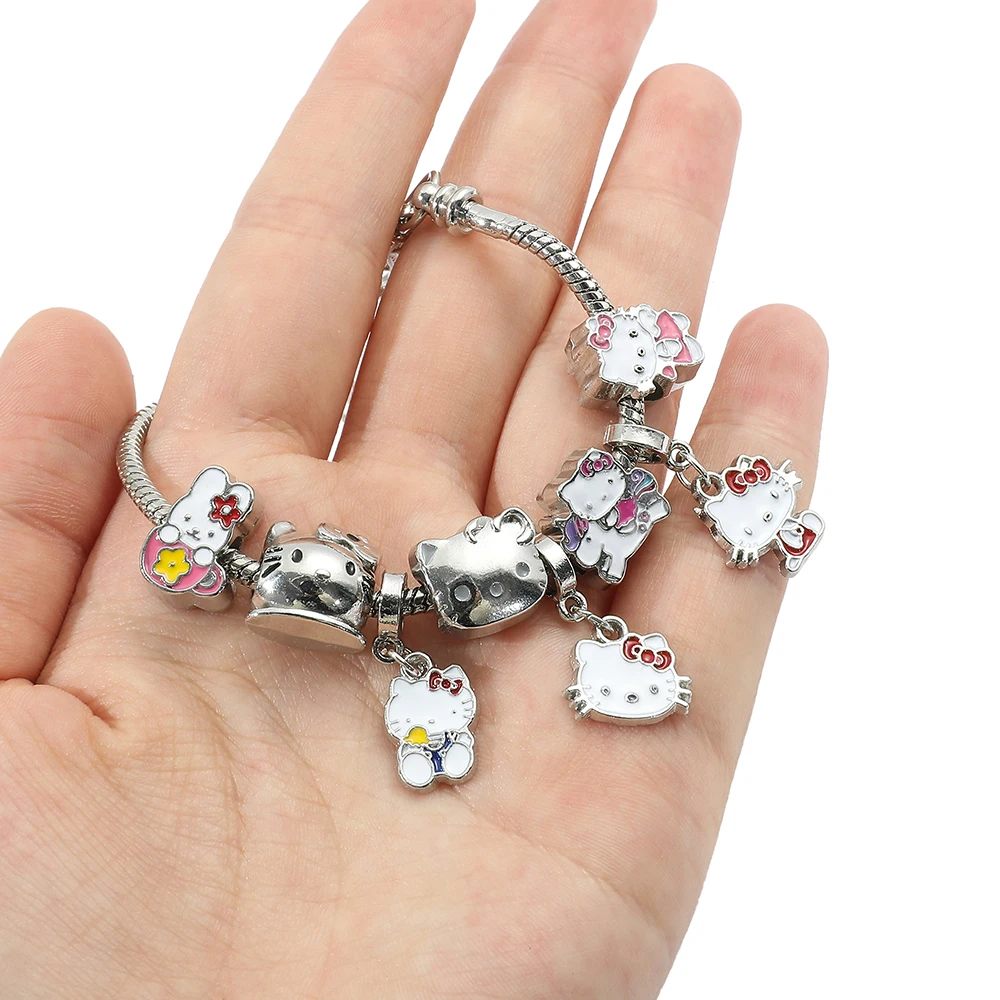 Olá Kitty Encantos Pulseira Beads Sanrio Charme Diy Acessórios Kawaii KT Gato Pingente para Fazer Jóias Mulheres Cadeias de Mão Bangle