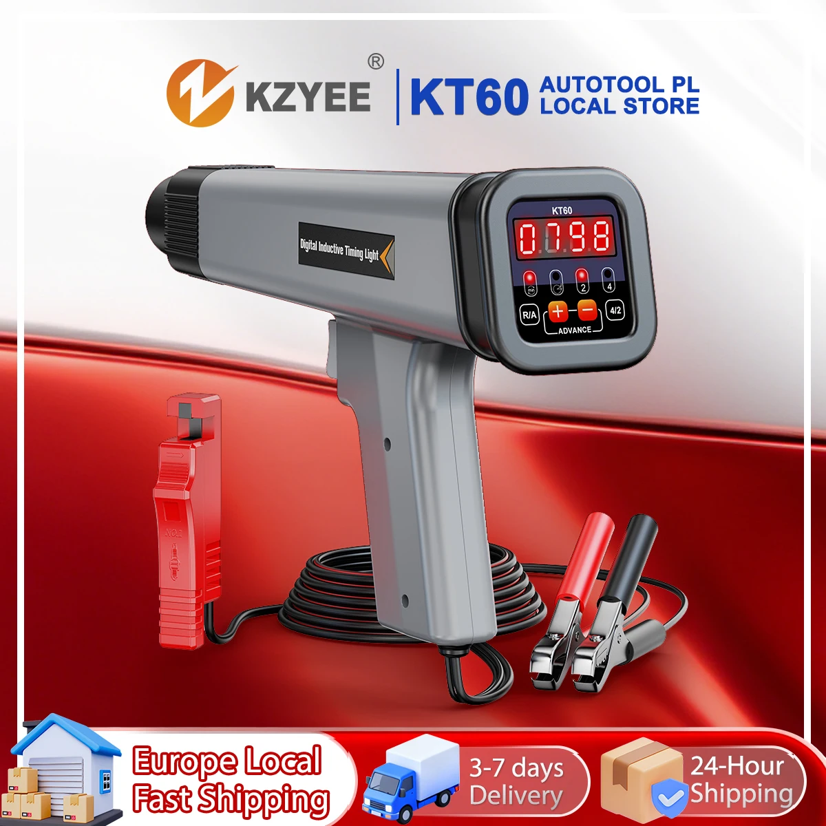 Image of KZYEE KT60 Auto Digitales 2- und 4-Takt Benzinmotor-Zündlicht 12V Auto-Zündzeitenmessgerät Induktive Stroboskoplampe Detektor