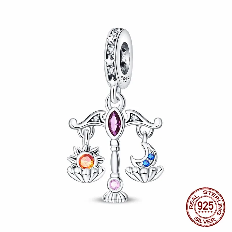 

925 Sterling Silver Sun and Moon Pendant Beads Inlaid with Zircon Paired with an Original Bracelet DIY Womens Jewelry Gift