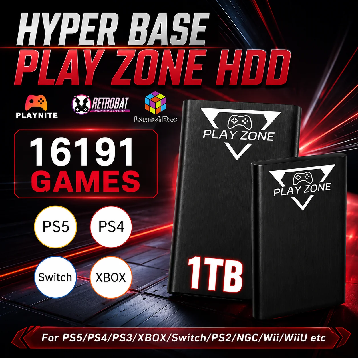 Playzone 1TB Gaming HDD With 16191 Retro/PC Games 3 System in 1 Retro Game Console For PS5/PS4/PS3/Xbox/Switch/WII/WiiU for PC