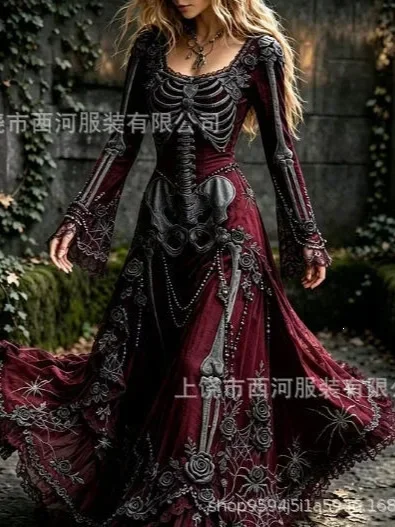 Women's Gothic Skull & Rose Maxi Dress – detail image 8