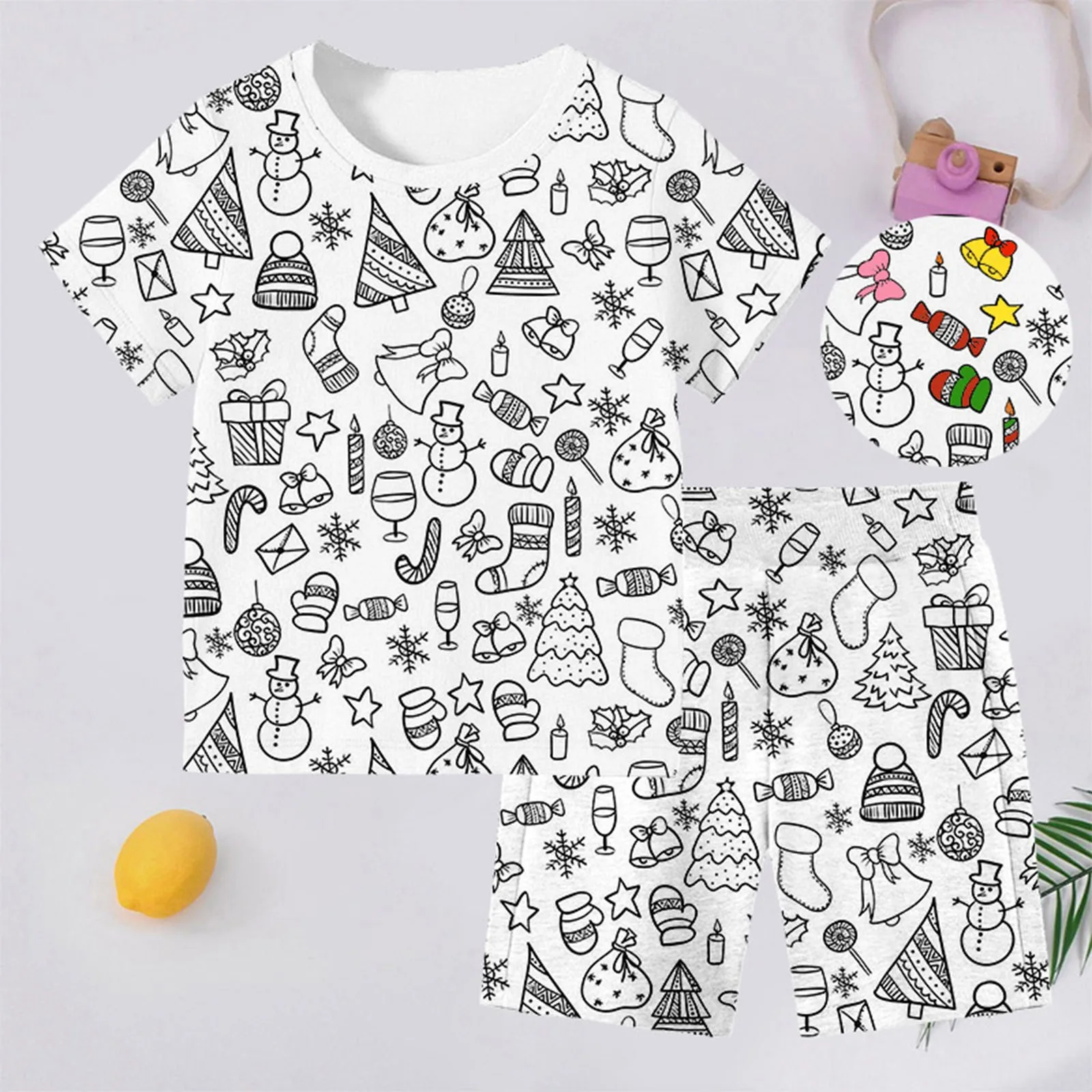 New DIY Pajamas Kids Sketch Colorful Short Sleeved Set Kid Art Color Your Own Pajama Handicraft Toy DIY Crafts Homewear For Girl