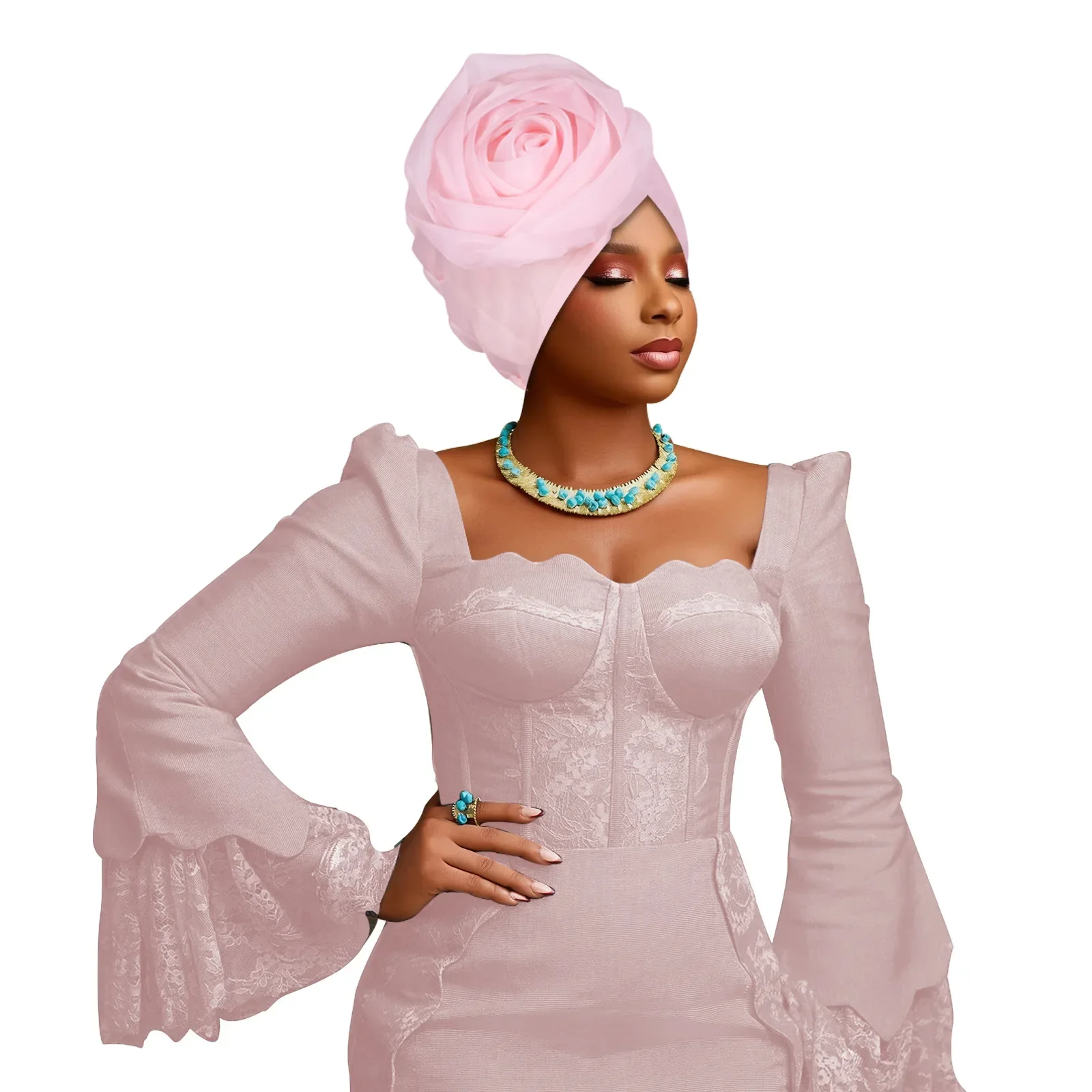 أنيقة زهرة عمامة المرأة الأفريقية السيارات Gele Headties بونيه مسلم الحجاب قبعة رئيس التفاف أغطية الرأس نيجيريا حفل زفاف القبعات #6