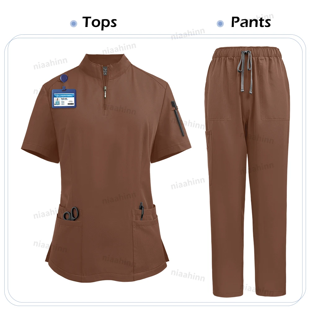 Niaahinn Scrub OP-Uniformen, medizinische Kleidung für Frauen, heißer Verkauf, mehrfarbig, Veterinärmedizin, Haustier, Krankenhaus, Zahnklinik, Arbeitskleidung – Detail 8