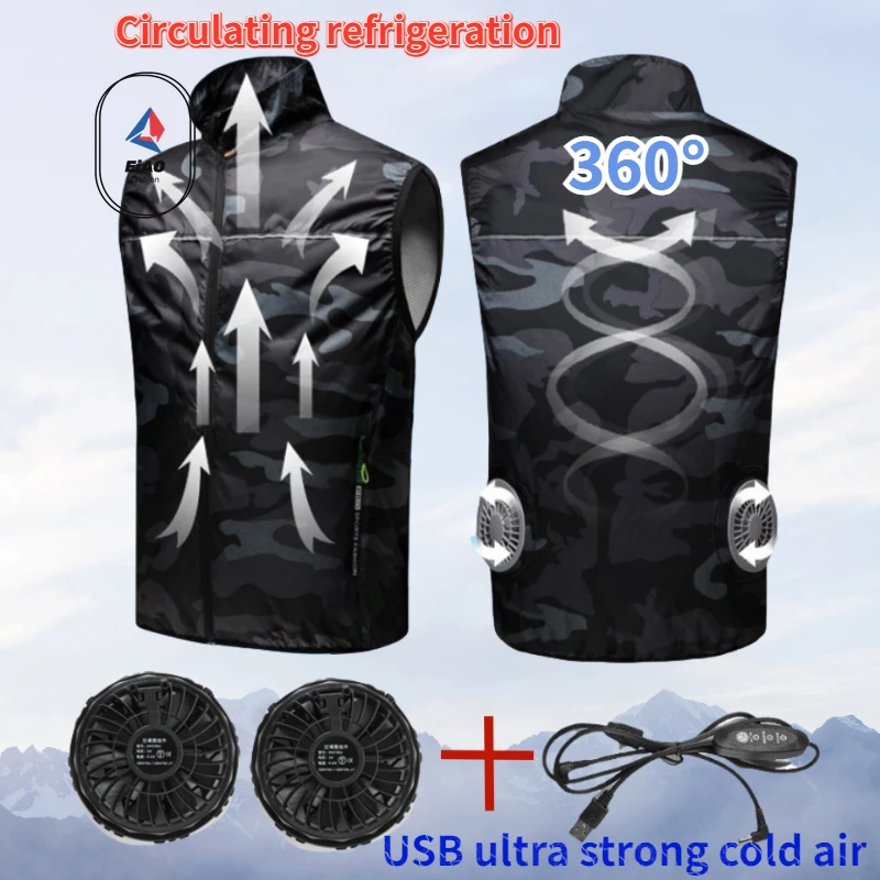 

EiAO Summer Vest Wearable Refrigeration Fan Vest Air Conditioner Clothes Outdoor Cooling Tactical Fishing Sleeveless Work Jacket