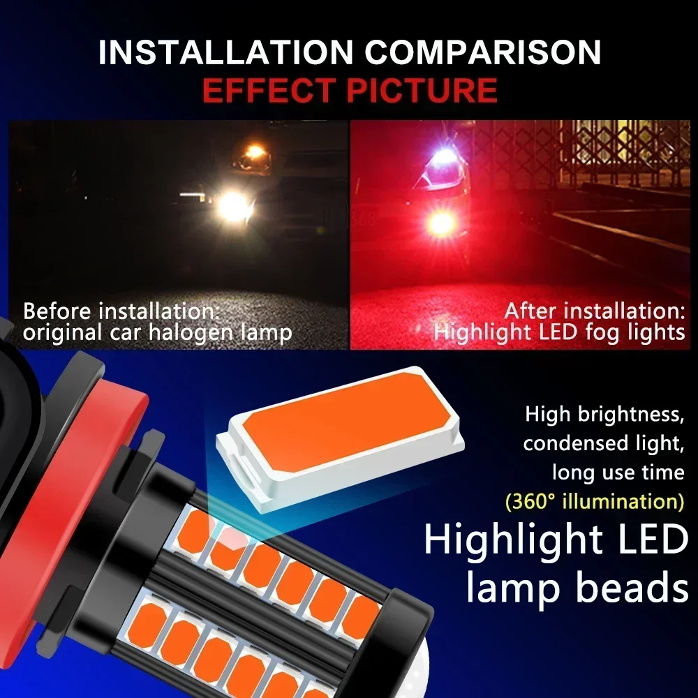 H11 H8 H4 H7 9005 9006 LED Fog Light Bulbs Extremely Bright Car DRL Driving Fog Lights 5730 33SMD 12V White/Amber/Red/Blue/Pink