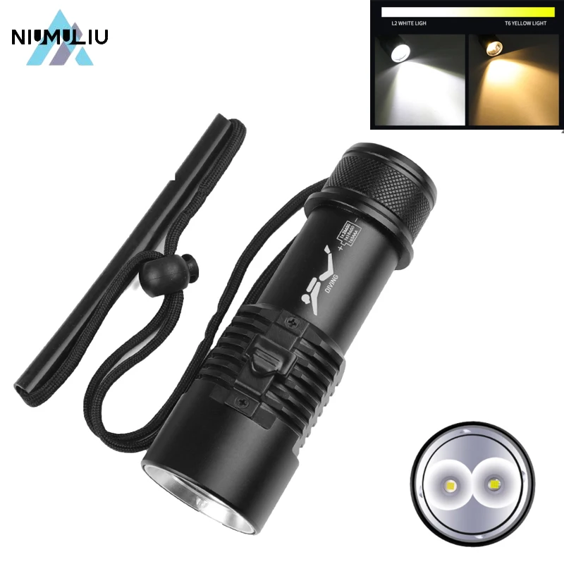 F2 Diving Powerful  Flashlight Torch Tourch Light Lamp Underwater High Power Led Flashlights Dving Edc Camping Tactical Lantern