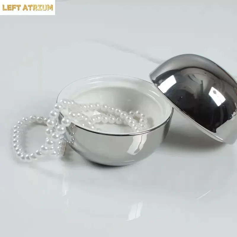 Electroplated Ceramic Spherical Bowl with Lid Restaurant Soup Bowl Steamed Egg Bowl Dessert Bowls Golden Specialty Tableware