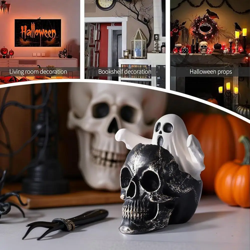 Realistic Halloween Ornament Spooky Skeleton Head Ghost Figurine Set for Halloween Decor Mini Skull for Indoor for Halloween