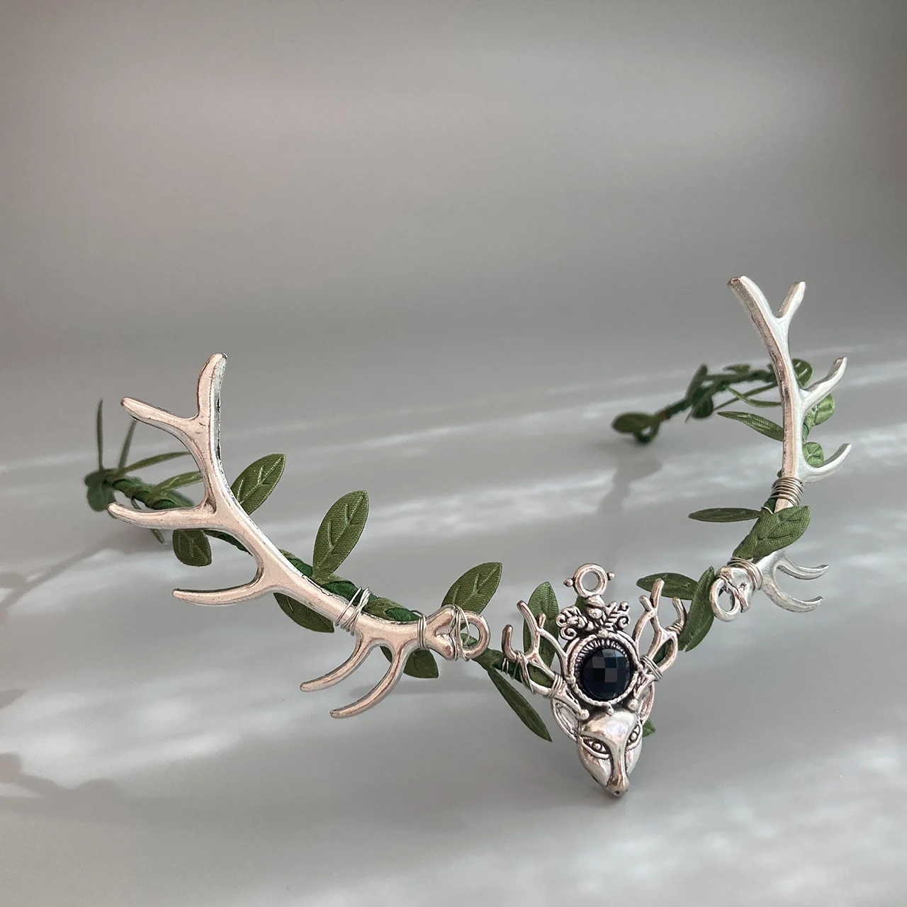 

Elven crown Green leaves Deer Antlers Vintage Hair Accessory Bridal Headpiece Woodland Fairy Tiara