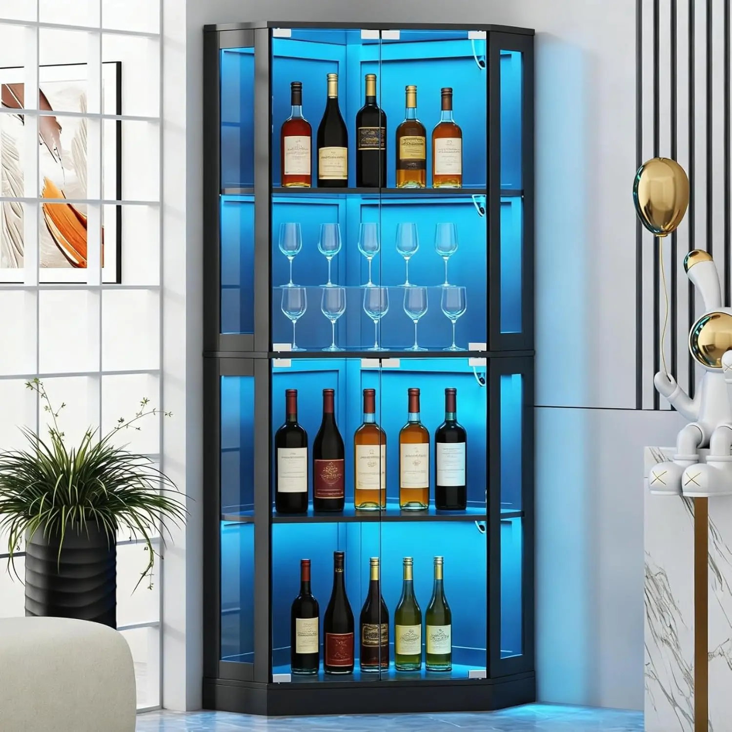 Corner Bar Cabinet with LED Lights,65
