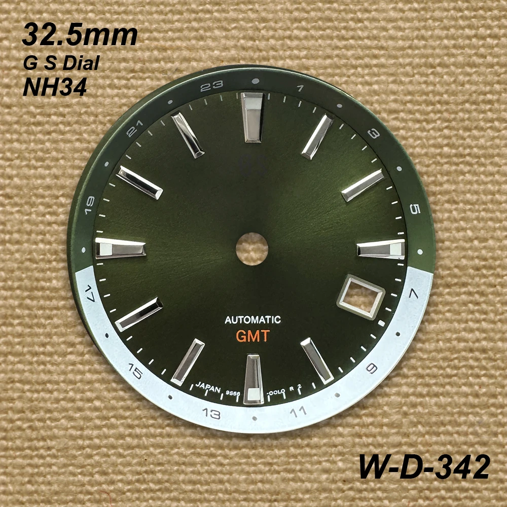 32.5mm logotipo gs de alta qualidade gmt dial para movimento nh34 acessórios de modificação de relógio luminoso verde