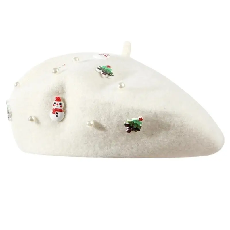 39BD Christmas Cap Soft Wool Classical Round Painter Hat for Festival Styling