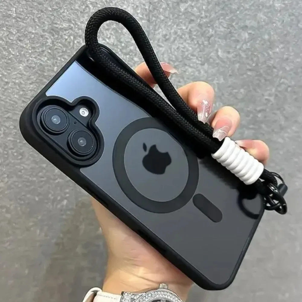 Luxus klar für Magsafe Handgelenk Strap Fall für iPhone 17 16 Pro Max 15 14 11 13 12 Mini stoßfest Rüstung mit Lanyard zurück Abdeckung