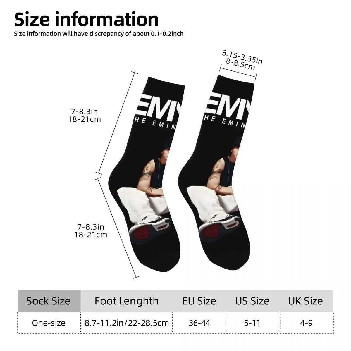 Chaussettes rétro Harajuku Eminem Street Style pour hommes, chaussettes d'équipage décontractées, nouveauté, détail en gros plan