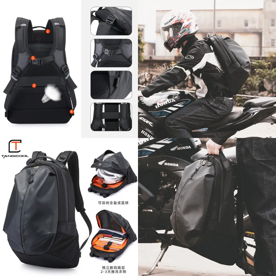 

【New style】Tangku men's backpack backpack men's motorcycle helmet bag student schoolbag computer bag outdoor trend cycling bag
