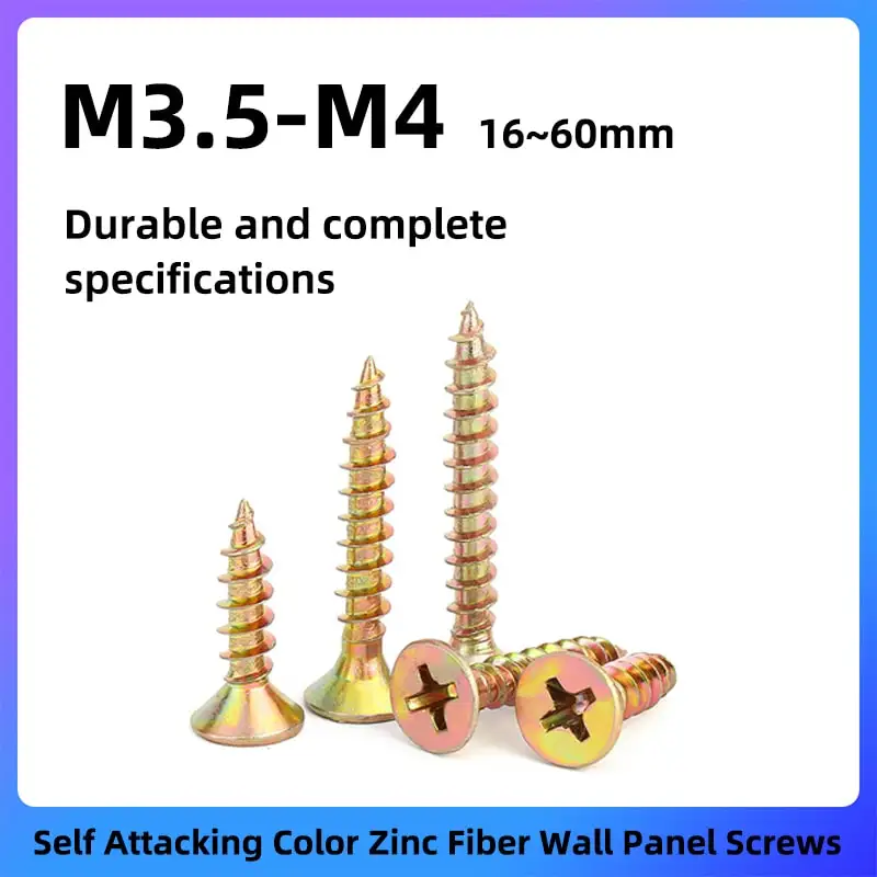 

20Pcs Countersunk Flat Head Wood Screws M3.5 M4 16~60mm Phillips Carbon Steel Color Zinc Self Tapping Screws for Woodworking