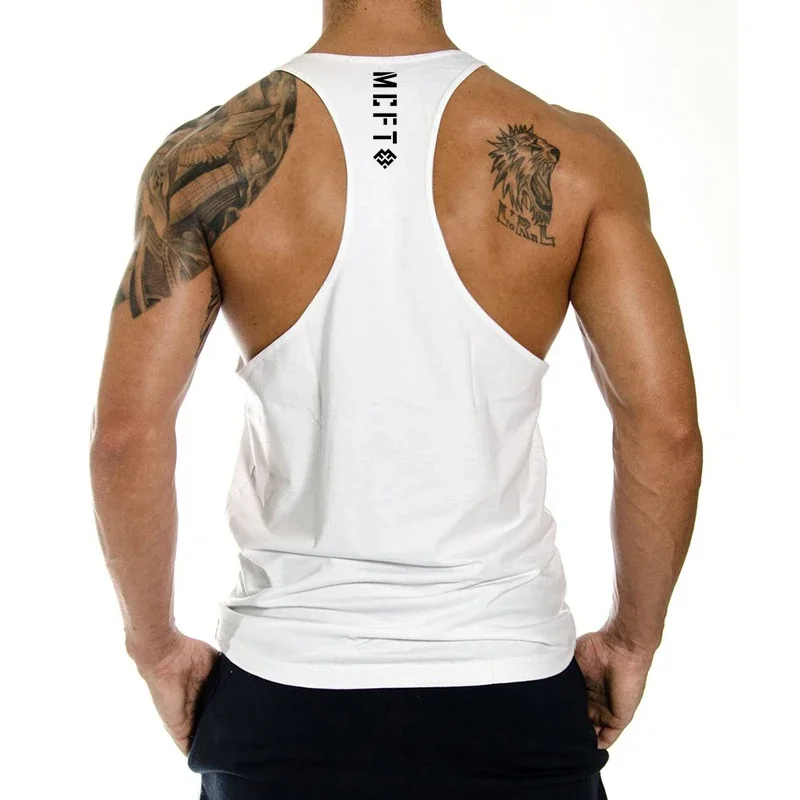 MUscleguys-Camiseta sin mangas de algodón para hombre, camiseta de culturismo con espalda en Y, camisetas sin mangas de Fitness, chaleco deportivo