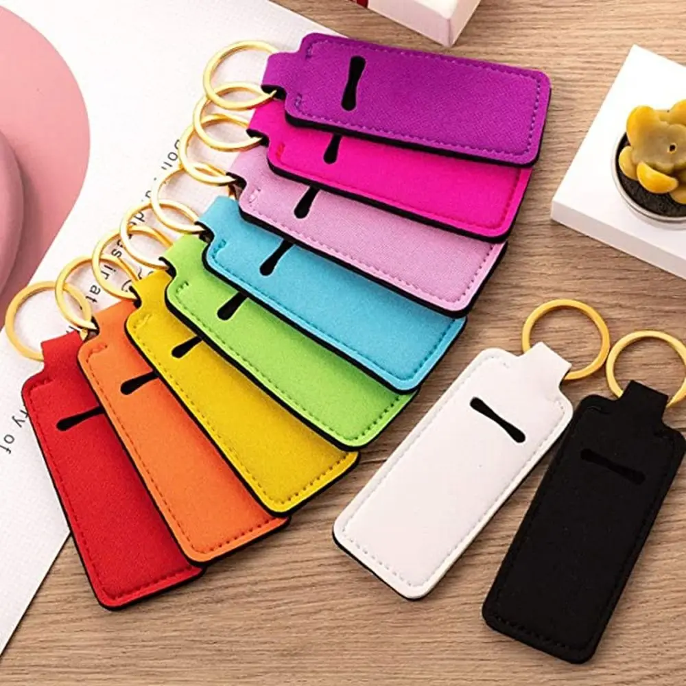 Durable Neoprene Lipstick Keychain Bag Multicolour Rectangle Chapstick Bag Lip Balm Bag Lipstick