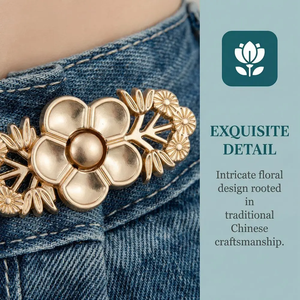 

Retro Adjustable Waist Tightener No Sewing Traditional Clothing Waist Closing Button Removable Gold Detachable Waist Clips Shawl