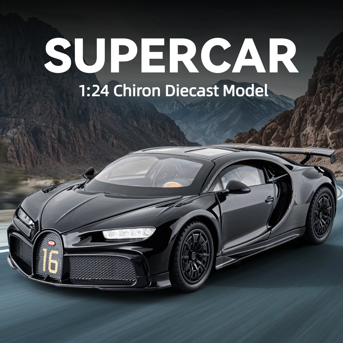

1:24 Chiron Alloy Car Model Pull Back Sound and Light Lacquer Glossy Textured Toy Gift Diecast Alloy Car Model Collectible