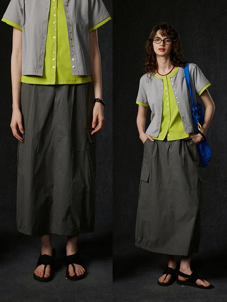 

LITLECOT Ретро-юбка в рабочем стиле с высокой талией, прямая, женская, летняя, новая модель, из хлопкового денима, с карманами, стройнящая, длинная