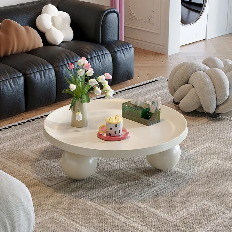 Cream Style Metal Coffee Table Round Small Side Table for Room Apartment Easy Clean Thickened Storage Desk for Home Office