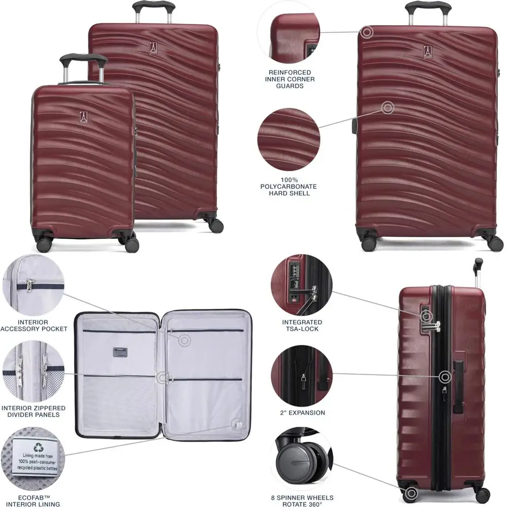 Juego de equipaje rígido expandible ligero de dos piezas con 8 ruedas giratorias, cerradura TSA, color Cabernet, diseño Air V2
