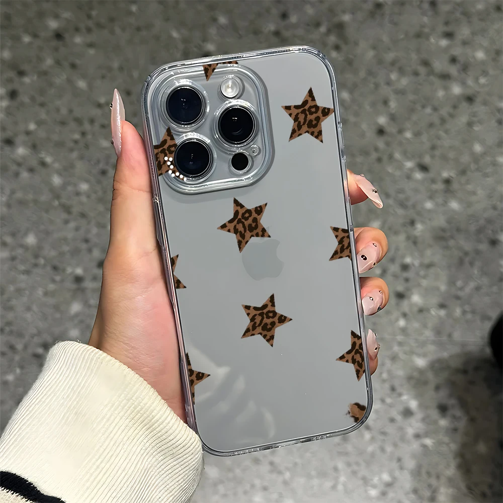 Wild Leopard Print Star Silicone Phone Case for IPhone 17 16 15 14 13 12 11 Pro Xs Max Air Mini 7 8 6 6s Plus SE 2020 2022 Cover view 4