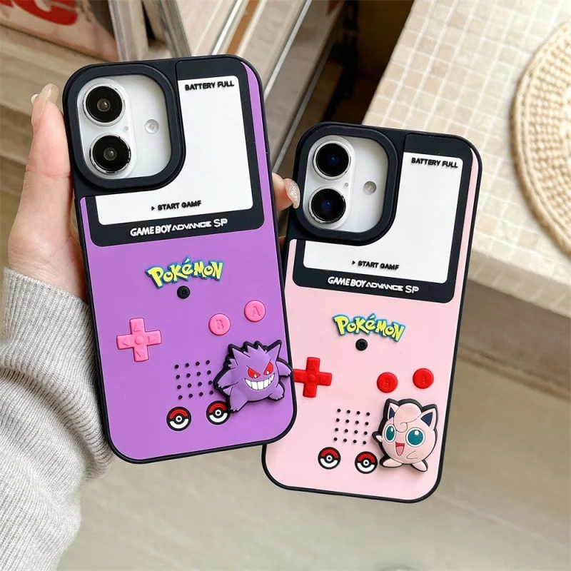 

Cute cartoon P-Pokemon Gengar Jigglypuff Leather silicone Phone Case for iPhone 11 12 13 14 15 16 17 Pro Max Plus X XR Max Cover