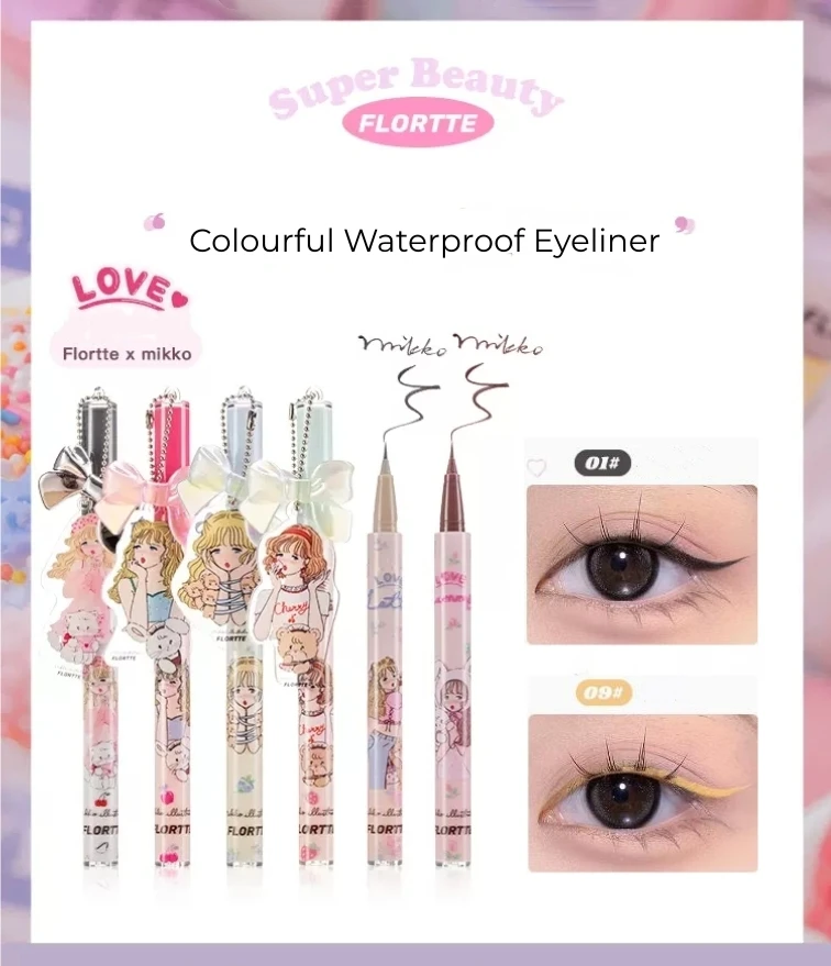 FLORTTE-Lápiz Delineador de ojos, resistente al agua, de larga duración, maquillaje sin manchas, 10 colores