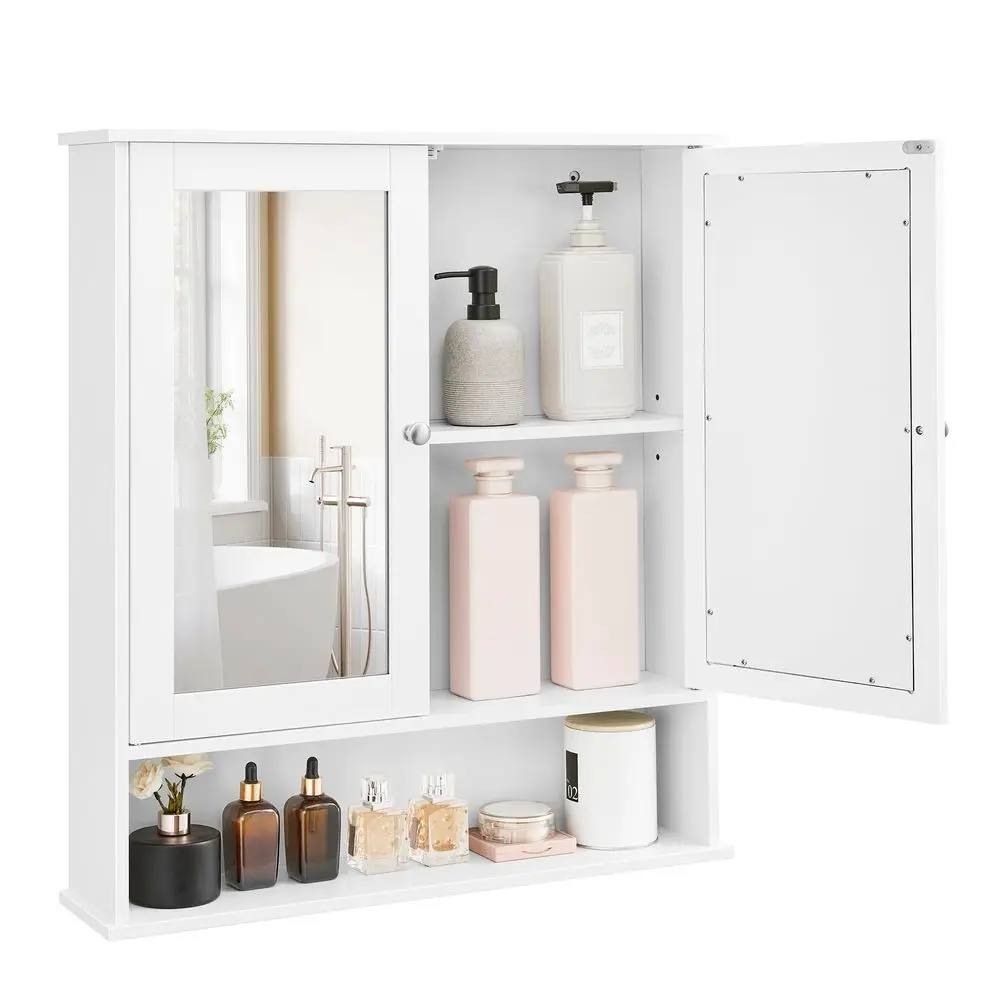 

Bathroom Cabinet with Mirror, Wall Cabinet with 2 Mirrored Doors, Adjustable Shelf, Open Compartment, WallMounted, 5.9 x 25.6 x