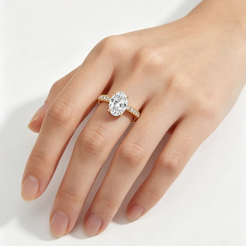 NeeTim 1ct-8ct Oval Cut Moissanite Rings for Women Sparkling Full Moissanite S925 Sterling Silver with Gold Plated Wedding Rings