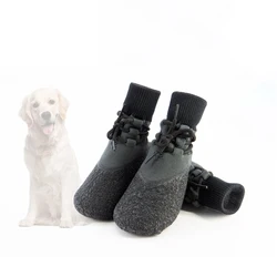 4Pcs Fashion Non-slip Outdoor Solid Color Dog Shoes Waterproof Knitted Dog Paw Protector with Adjustable Straps