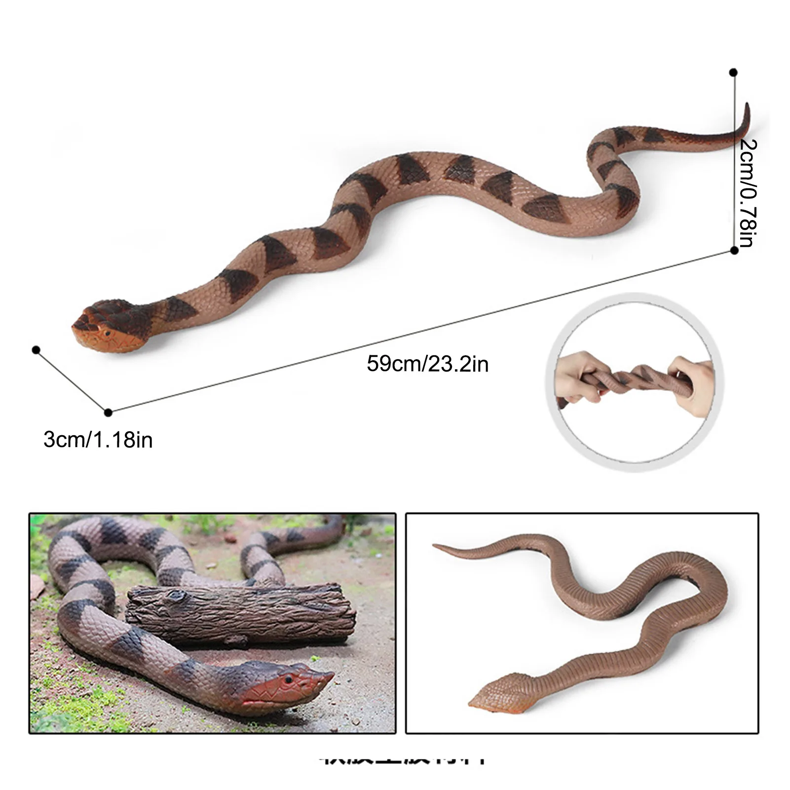 Realistico serpente giocattolo realistico serpente Prop modello serpente giocattolo Agkistrodon Acutus figura scherzi pratici per Halloween Prank puntelli