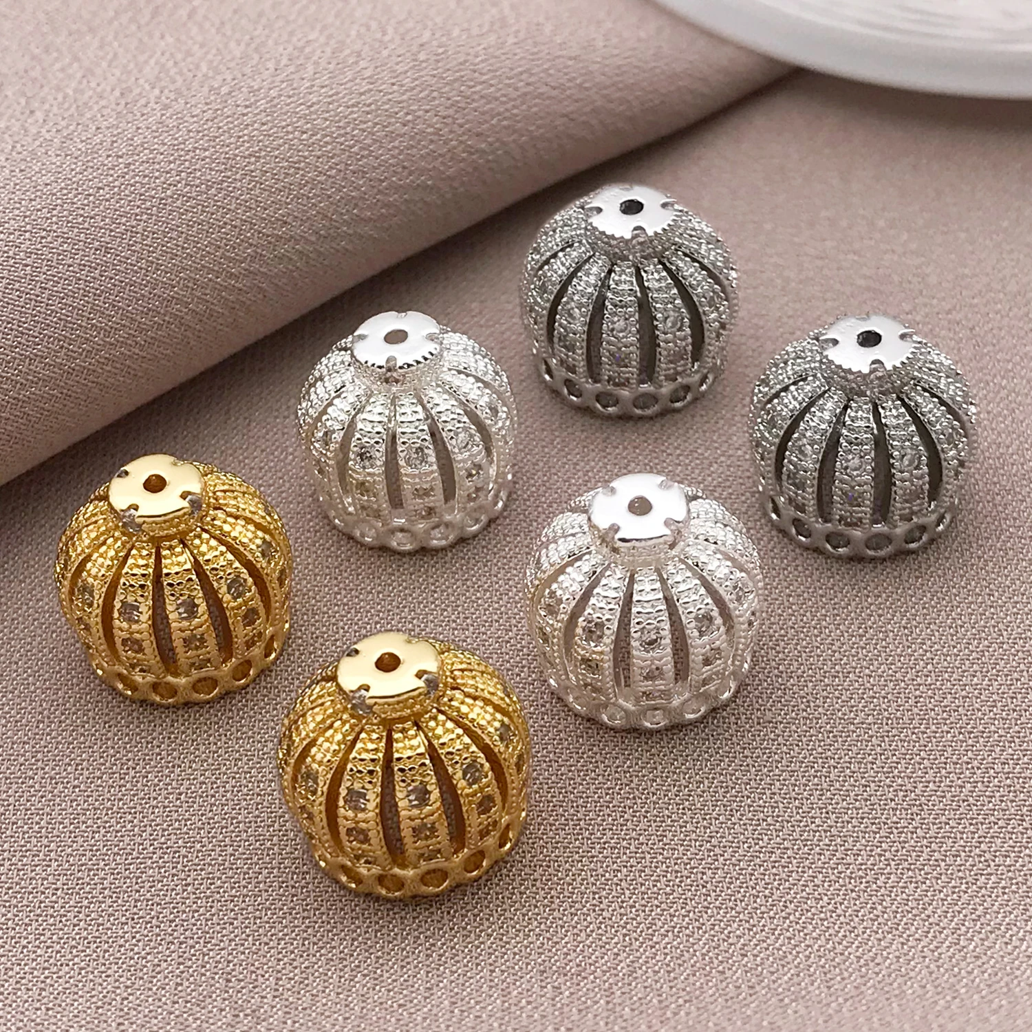 2/5pcs/lot 18K Gold Plated Brass with Zircon Crown Beads Caps For Bracelets,Tassel Bead Cap For DIY Earrings Jewelry Making image 4