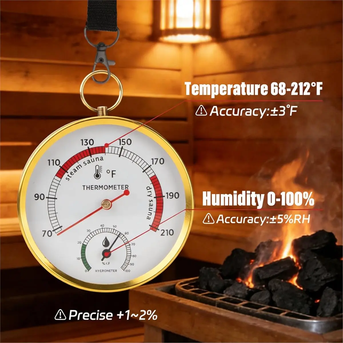 (CNIM) Sauna Thermometer and Hygrometer Combo with Dual Mount - Precise Climate Control for All Sauna Types