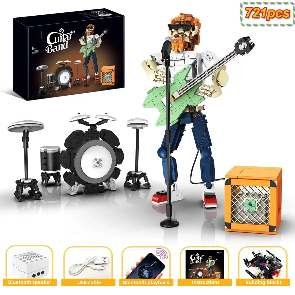 Haut-parleur Bluetooth pour artiste, guitare, contrôle par application, blocs de construction, briques éducatives techniques à petites particules, jouet, lecture de musique, Audio