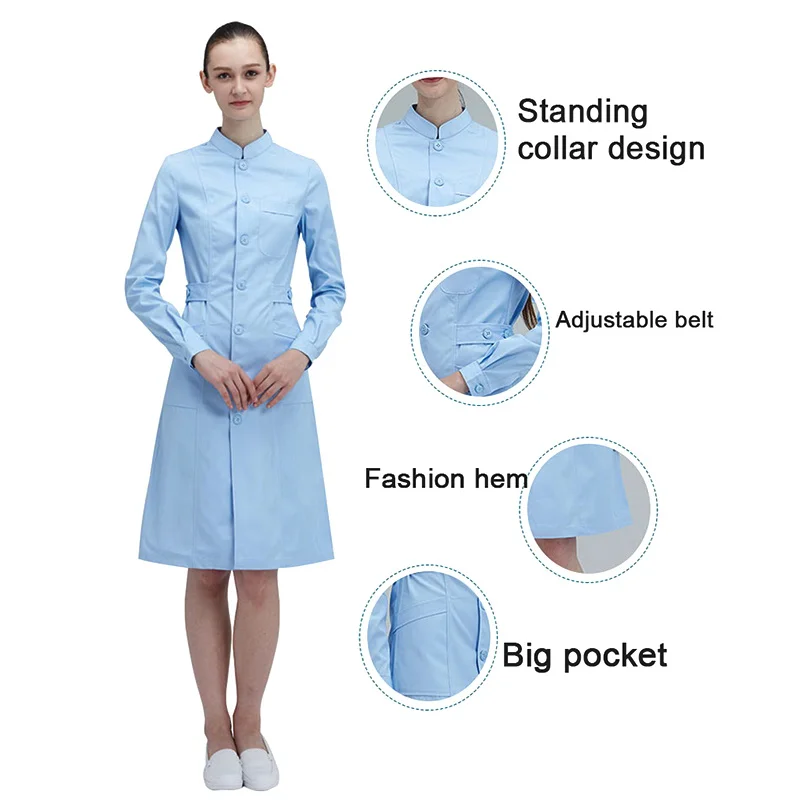 Beautician Lab Coat Mid Length Scrub Jackets Clothing Women Scrubs Salon Uniform White Coat Scrubs Spa Uniforms Long-sleeve Work