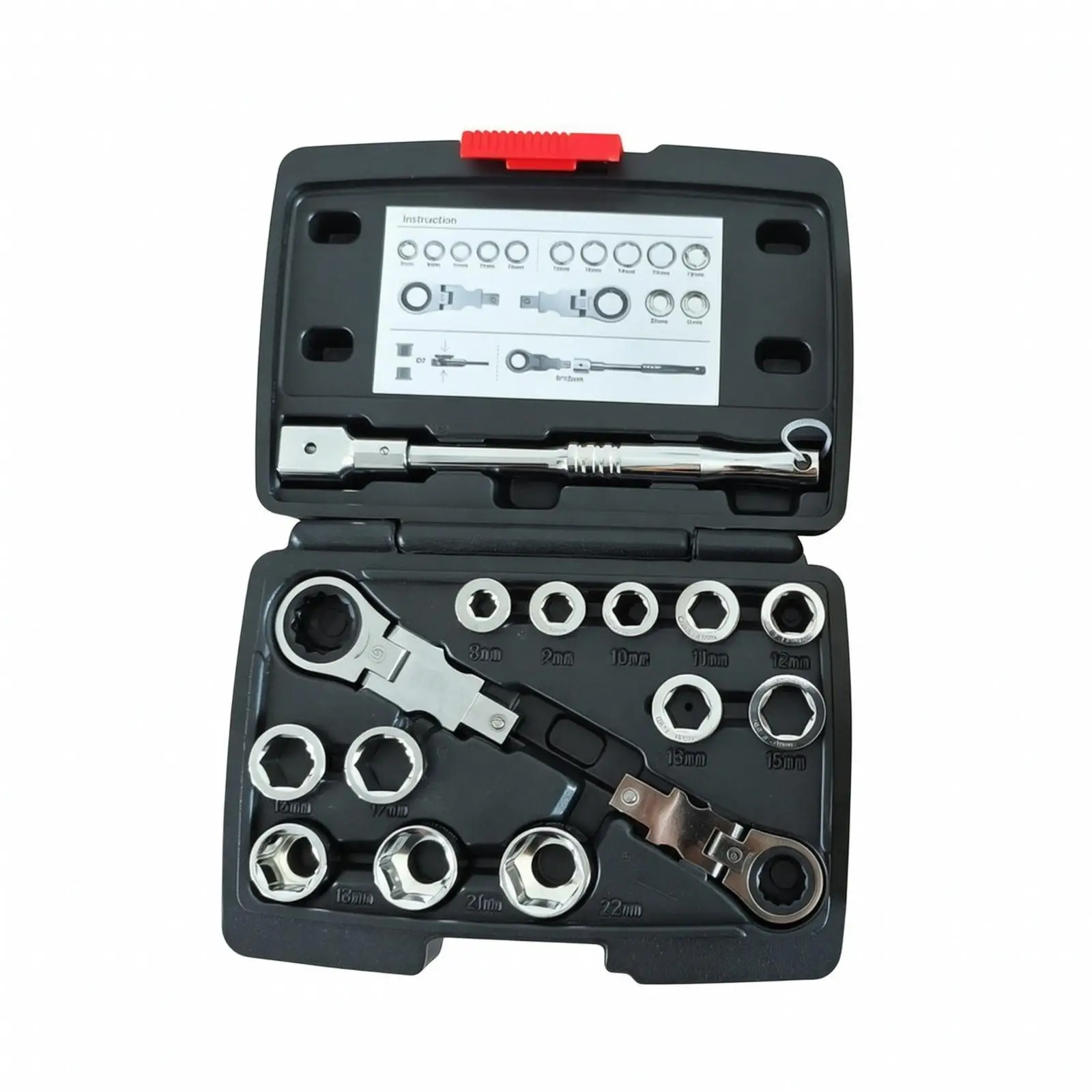 15PC Ratchet Socket Wrench Set Cr-v Steel Polished Finish with Molded Case for DIY Home Garage Tool Storage