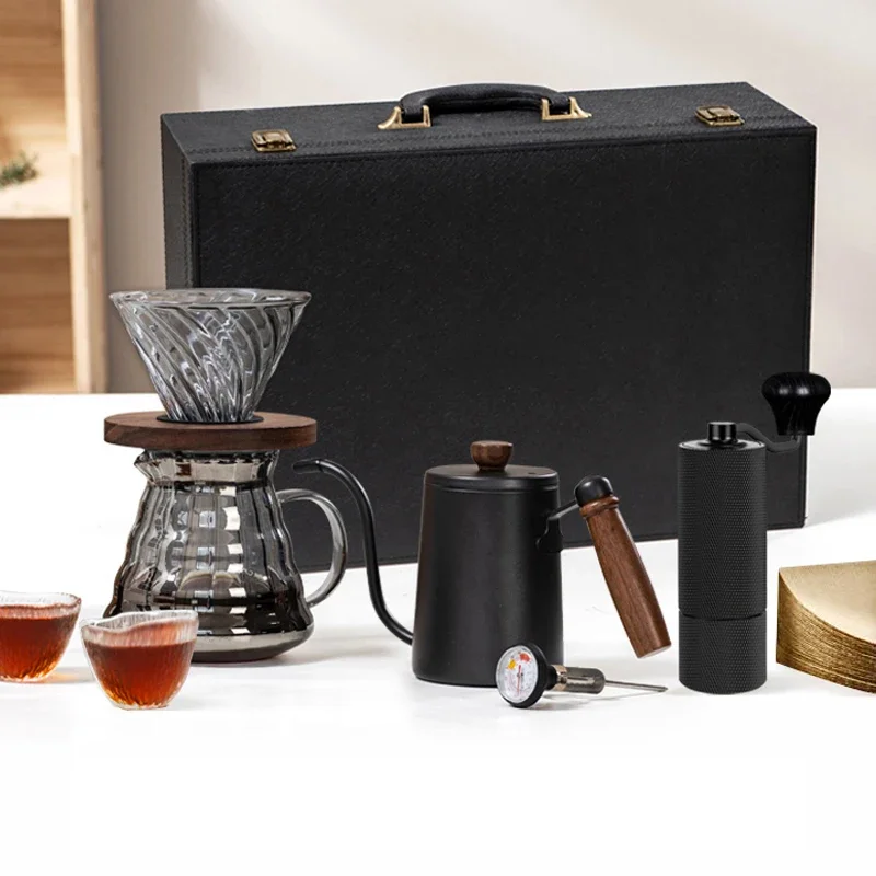 Premium Travel Gift Box Portable Outdoor Manual Grinder Maker Kettle Accessories Kit Tools Filter Drip Pour Over Coffee Set