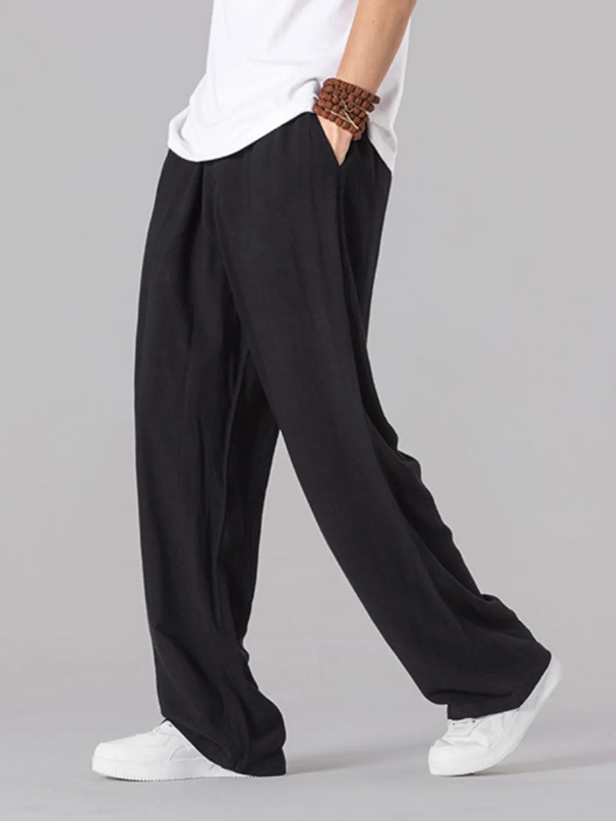 

High-End Linen Men's Casual Pants Summer Lightweight Breathable Loose Straight Wide Leg Cotton Linen Trousers Large Size