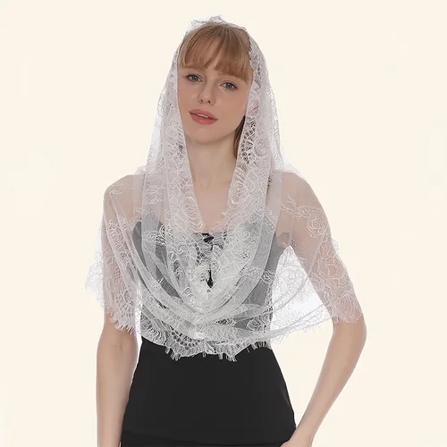 Bufanda de anillo de encaje de verano para mujer, bufandas huecas sólidas blancas y negras, chal suave para mujer, Foulard, chales envolventes para boda, estilo coreano