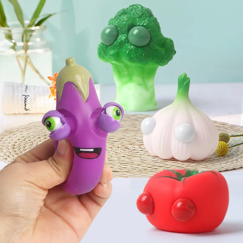 

Novelty Stress Relief Toys with Pop Out Eyes Vegetables Kneading Slow Rebound Silicone Toys Autism ADHD Kawai Cute Squeeze Toys