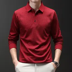 Business England Style Autumn Men Print Polo Shirts Lucky Cloud Long Sleeve Breathable Polo Neck Wlde-waisted Luxury Male Tops