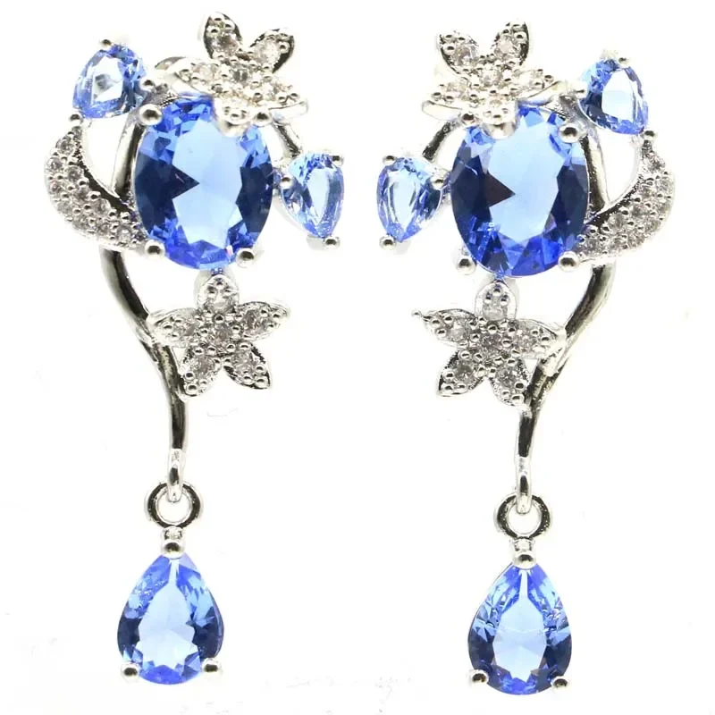 6.5 جرام مخصص 925 الصلبة الفضة الاسترليني أقراط ملونة البنفسجي تنزانيت التورمالين سموكي الزبرجد سيترين تنزانيت تشيكوسلوفاكيا