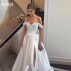 LORIE High Slit Wedding Dress Backless Off-Shoulder Boat Neck Bridal dress Long Ruched lace A-line Bride Wedding Dresses