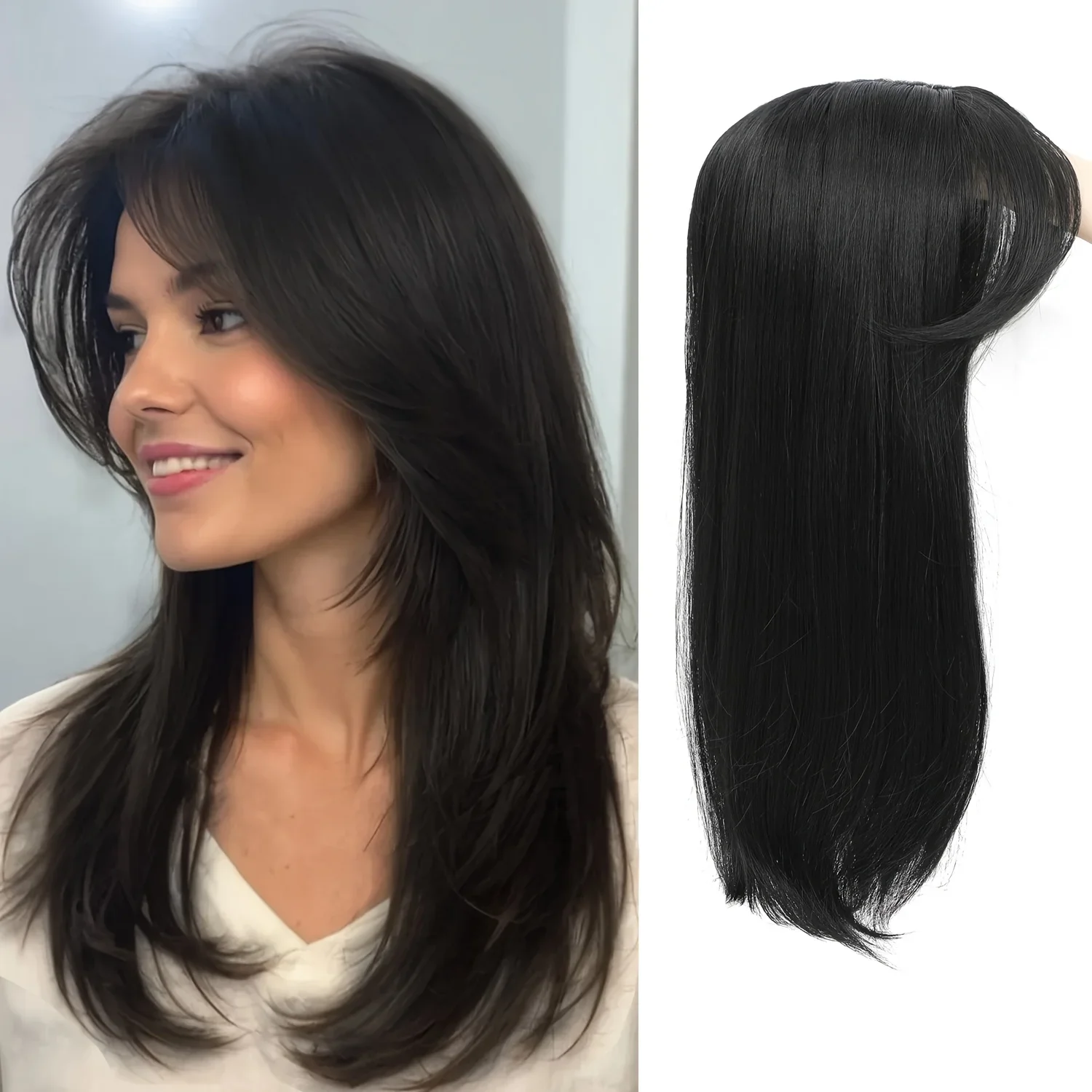 

18-Inch Long Straight Synthetic Hair Toppers for Women - Effortless Volume and Seamless Blending Hair Pieces